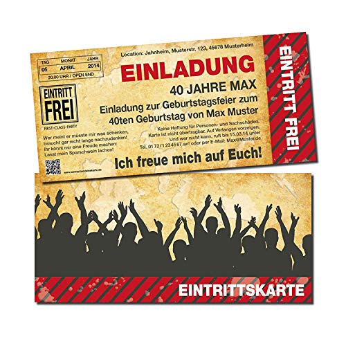 Einladung Einladungskarte Geburtstag Eintrittskarte (40 Stück) individuell mit Druck von wirmachendeinekarte.de