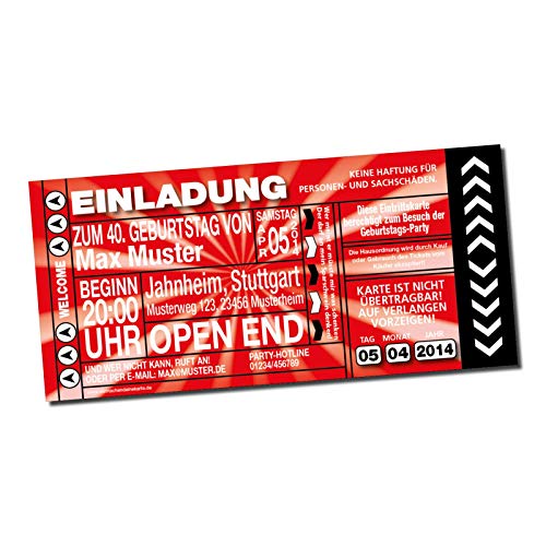 Einladung Einladungskarte Geburtstag-Ticket Rot von wirmachendeinekarte.de