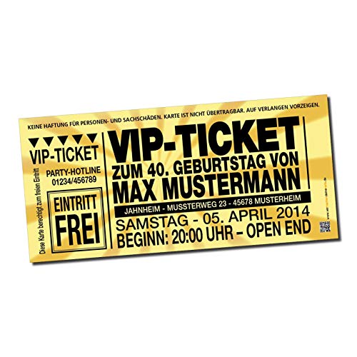 Einladung Einladungskarte Geburtstag VIP-Ticket gold individuell von wirmachendeinekarte.de