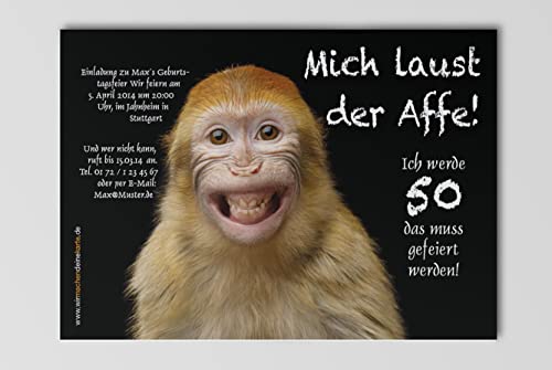 Einladungskarten zum Geburtstag - witzige Einladungskarten zum Geburtstag - Einladungen zum Geburtstag 30er 40er 50er 60er 70er - Deine Einladung zum Geburtstag (Affe, 10 Stück) von wirmachendeinekarte.de