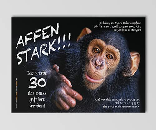 Einladungskarten zum Geburtstag - witzige Einladungskarten zum Geburtstag - Einladungen zum Geburtstag 30er 40er 50er 60er 70er - Deine Einladung zum Geburtstag (Schimpanse, 15 Stück) von wirmachendeinekarte.de