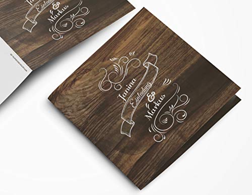 Gaudi Hochzeitskarte rustikal (10 Stück) – Einladungskarte mit Holz-Optik – Vintage Holz Einladung für deine Hochzeit quadratisch – Hochzeitseinladungskarte mit Druck und deinem Bild von wirmachendeinekarte.de