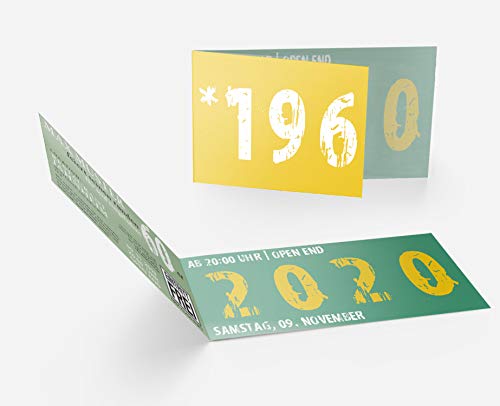 Runder Geburtstag Einladungskarten 60 Jahre Geburtstagseinladungen - Zeitsprung Einladung für runden Geburtstag 60er Feier Grün-Gelb (40) von wirmachendeinekarte.de