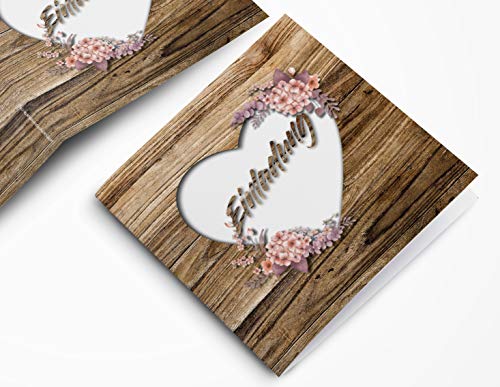 Rustikale Hochzeitskarte – Einladungskarte in Holz-Optik – Vintage Blumen Einladung für deine Hochzeit – Hochzeitseinladungskarte mit Druck und deinem Bild (10) von wirmachendeinekarte.de