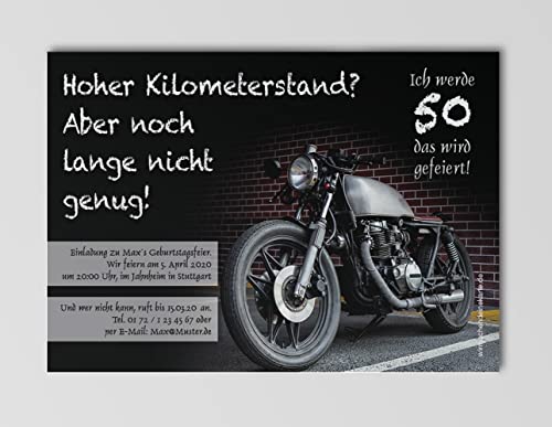 wirmachendeinekarte.de Einladungskarten Geburtstag (Altes Motorrad, 10 Stück) von wirmachendeinekarte.de