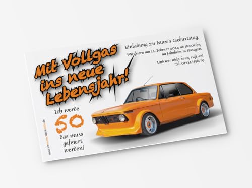 10x Einladungskarten zum Geburtstag Oldtimer Herbie - witzige Einladungskarten zum Geburtstag (BMW) von wirmachendeinekarte