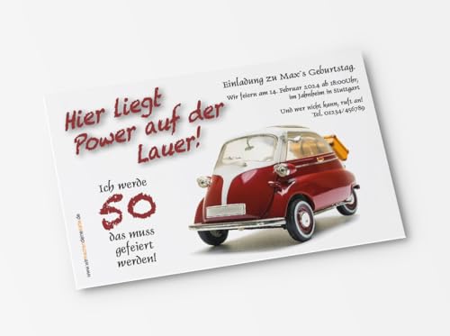 10x Einladungskarten zum Geburtstag Oldtimer Herbie - witzige Einladungskarten zum Geburtstag (Isetta) von wirmachendeinekarte