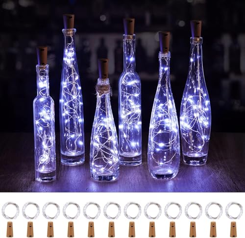 wisdom line Lichterketten für Flaschen, 12 Stück, 20 LEDs, warmweiß, batteriebetrieben, Innendekoration, weißes Licht von wisdom line