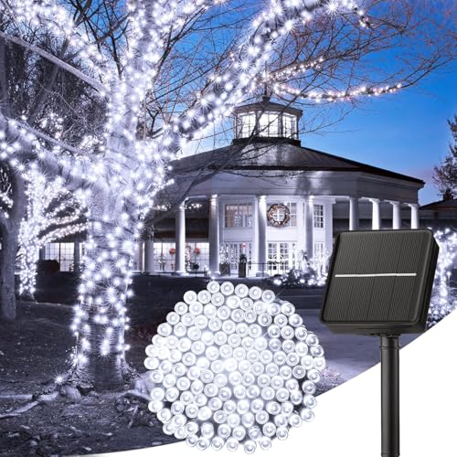 wisdom line Solar-Lichterkette für den Außenbereich, 13 m, 100 LEDs, 8 Leuchtmodi, wasserdicht, reinweiß von wisdom line
