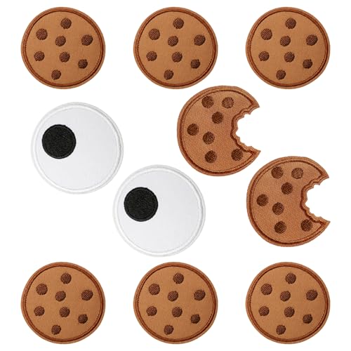 10 Stück Keks Aufnäher Patches Gestickter,Bügelflicken Augen zum Aufnähen, Lustig Flicken zum Aufbügeln Karneval, Bügelpatch Kinder Erwachsene für Jacke, Jeans, Rucksack, Hut von witeup