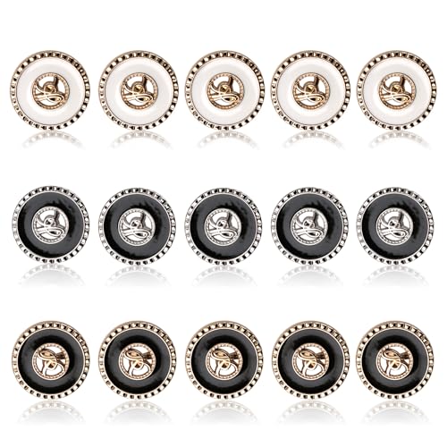 15 Stück Knöpfe zum Annähen, Goldene Knöpfe Metall für Mantel, 23mm Trachtenknöpfe Große für Trachten Nachthemd Jacke Anzug Kutte Strickjacke, Skelett-Spitze Gold, Schwarz, Silber von witeup