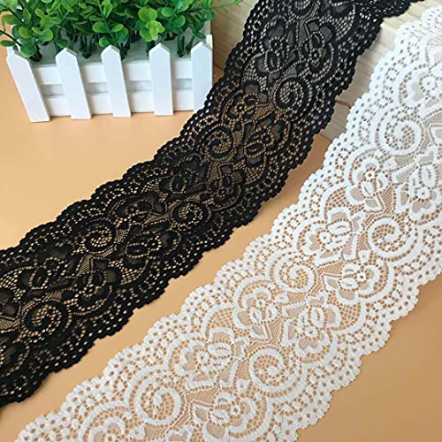 5 Yards Elastizität Spitzenband Spitzenborte Häkelspitze Häkel-Borte Häkelband Spitzenbesatz Dekoband Zierband Spitzenbordüre für Handwerk Dessous Hochzeitskleid Hochzeit Dekor 10cm Breite (Weiß) von witgift