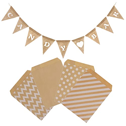 Candy Bar Dekoration Zubehör,Candybar Girlande Banner + 100 Stück Papiertüten für Hochzeit Party Geburtstag Decor Event Supplies von witgift