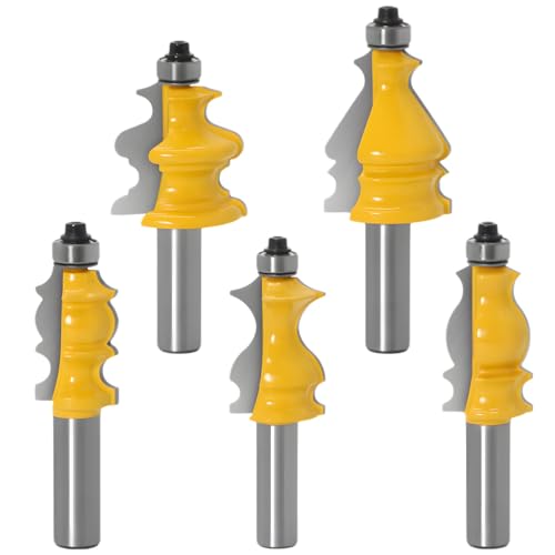 1,27 cm Schaft, Formschneider, erhöhte Platte, 5 Stück, Schranktür-Fräser-Set, tragbare CNC-Fräse, ideal für Holzbearbeitungsprojekte und Formteile von wkao