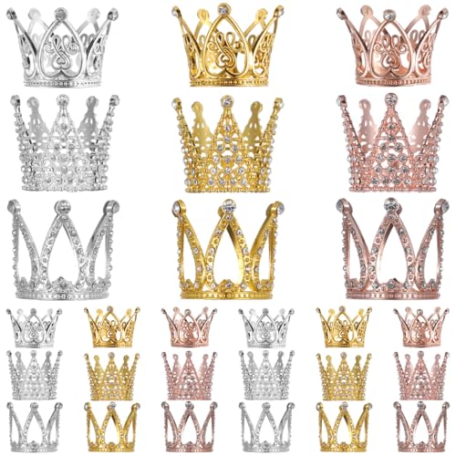 27 Mini-Kronenaufsätze, glitzernde Metall-Kronen für Kuchen, Blumensträuße und Partys, 3 elegante Designs 27 Mini-Kronenaufsätze, glitzernde Metall-Kronen für Kuchen, Blumensträuße und Partys, 3 elegante Designs von wkao