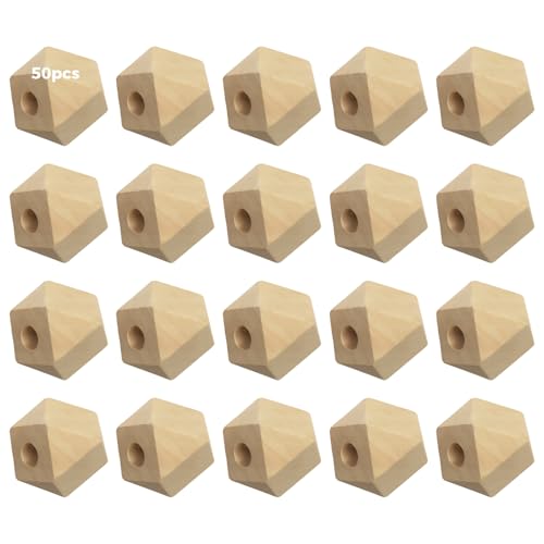 Sechseckige Kiefernholzperlen, 50 Stück, 1,6 cm/16 mm, unlackiert, natürlich, perfekt für Heimwerker, Schmuck, Stiel, Little Minds' Spielzeug von wkao