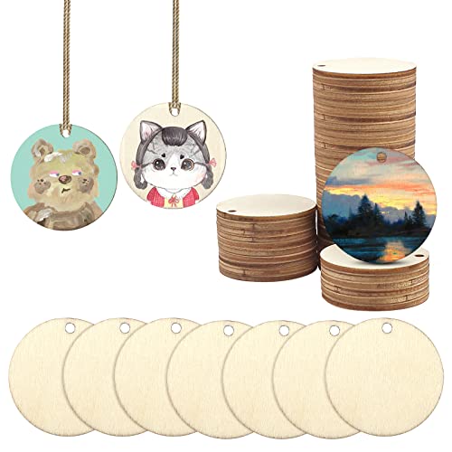 wocpvm 100 Stück Holzscheiben Runde Naturholzscheiben Zum Basteln Holzanhänger Holz runde Holz Stücke mit Loch für DIY Handwerk Basteln Bemalen Scrapbooking 40mm von wocpvm