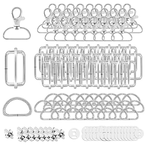 Drehbare Karabinerhaken Mit Drehgelenk Schlüsselanhänger D-Ringe Triglide-Schiebeschnalle Gurtversteller Metall Magnetknöpf Schnallen und Verschlüsse für DIY Nähen Zubehör (32mm, Silber, 100)… von wodemeilon