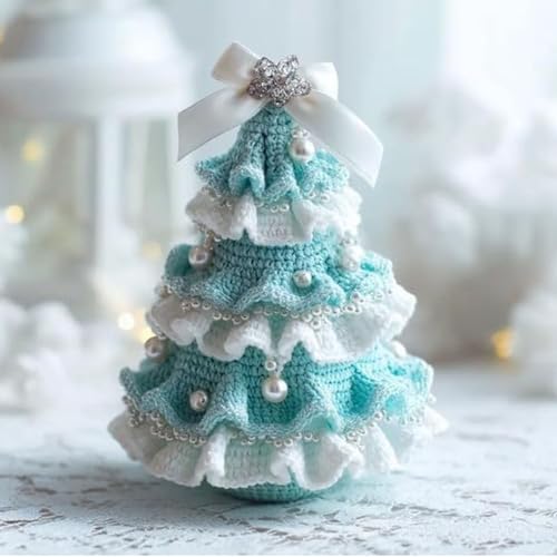 wodjcks DIY Häkel-Weihnachtsbaum-Set, handgefertigter Häkel-Weihnachtsbaum, handgefertigtes Weihnachtsdekorationsset, für Anfänger, Weihnachts-Bastelset mit Garn, Haken, Perlen und Anleitung(#B) von wodjcks
