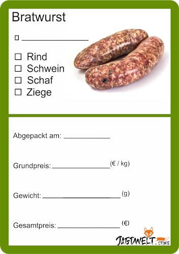 Metzger Etiketten zur Kennzeichnung von Fleisch 6 x 9 cm Bratwurst (100) von wodtke-werbetechnik