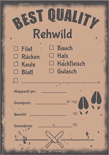 Wildbret Etiketten zur Kennzeichnung von Wildfleisch 6 x 9 cm 100 Stück Rehwild Wildbret Etiketten zur Kennzeichnung von Wildfleisch 6 x 9 cm 100 Stück Rehwild von wodtke-werbetechnik