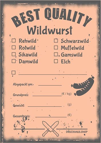 Wildbret Etiketten zur Kennzeichnung von Wildfleisch 6 x 9 cm 100 Stück Wildwurst von wodtke-werbetechnik