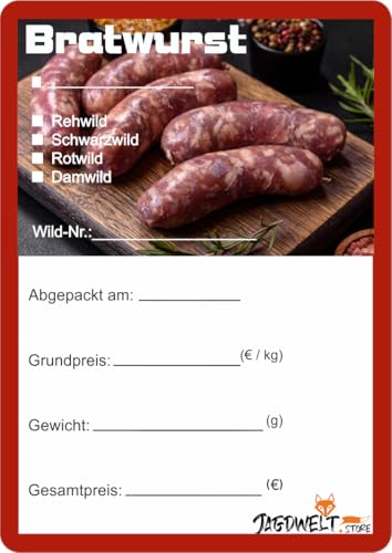 Wildbret Etiketten zur Kennzeichnung von Wildfleisch 6 x 9 cm Bratwurst Bild Wildbret Etiketten zur Kennzeichnung von Wildfleisch 6 x 9 cm Bratwurst Bild von wodtke-werbetechnik