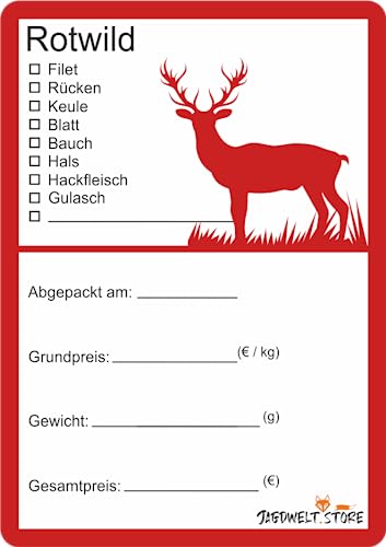 Wildbret Etiketten zur Kennzeichnung von Wildfleisch 6 x 9 cm Rotwild S (100) von wodtke-werbetechnik