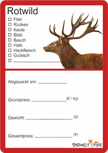Wildbret Etiketten zur Kennzeichnung von Wildfleisch 6 x 9 cm Rotwild V (100) von wodtke-werbetechnik