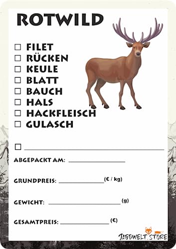 Wildbret Etiketten zur Kennzeichnung von Wildfleisch 6 x 9 cm Rotwild Wald (100) von wodtke-werbetechnik