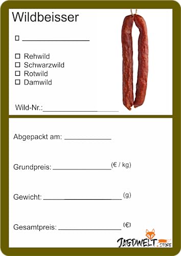 Wildbret Etiketten zur Kennzeichnung von Wildfleisch 6 x 9 cm Wildbeisser (100) von wodtke-werbetechnik