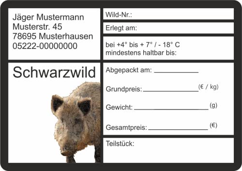 Wildbret Etiketten zur Kennzeichnung von Wildfleisch mit Adresse verschiedene Motive 9 x 6 cm (100 Stück, Schwarzwild) von wodtke-werbetechnik