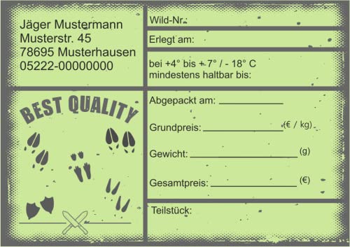 Wildbret Etiketten zur Kennzeichnung von Wildfleisch mit Adresse verschiedene Motive 9 x 6 cm (100 Stück, Vintage Neutral) von wodtke-werbetechnik