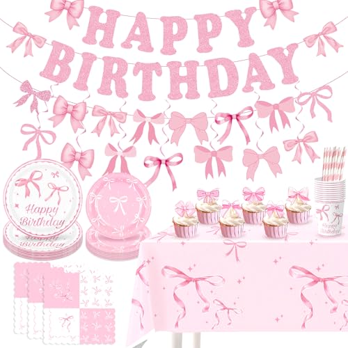 117 Stück Geburtstag Party Geschirr Set ,Rosa Schleifen Design Partygeschirr Set ,Mädchengeburtstag Deko Inklusive Teller Becher Tassen Servietten Tischdecke Tortenaufsatz Banner 117 Stück Geburtstag Party Geschirr Set ,Rosa Schleifen Design Partygeschirr Set ,Mädchengeburtstag Deko Inklusive Teller Becher Tassen Servietten Tischdecke Tortenaufsatz Banner von wokdsbl