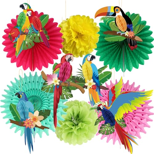 wokdsbl Bunte Hawaii Deko Party, Papagei Hängedeko Set 6x Papagei + 4x Papierfächer + 2x Wabenpapier Pompons, Sommerparty Deko für Gartenparty, Geburtstag, Poolparty, Dschungel Deko wokdsbl Bunte Hawaii Deko Party, Papagei Hängedeko Set 6x Papagei + 4x Papierfächer + 2x Wabenpapier Pompons, Sommerparty Deko für Gartenparty, Geburtstag, Poolparty, Dschungel Deko von wokdsbl