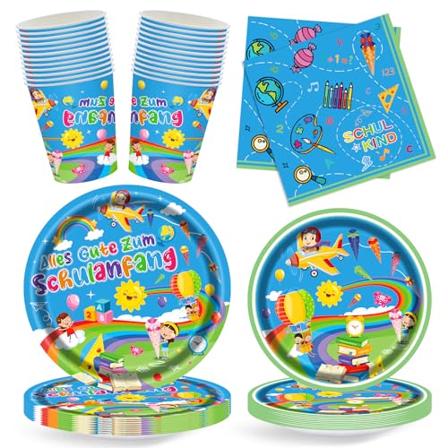 wokdsbl Einschulung Partygeschirr Set für 24 Personen, Schulanfang Deko mit Pappteller, Becher, Servietten für Schulkind Junge Mädchen, Bunte Tischdeko Einschulung zum Schulstart wokdsbl Einschulung Partygeschirr Set für 24 Personen, Schulanfang Deko mit Pappteller, Becher, Servietten für Schulkind Junge Mädchen, Bunte Tischdeko Einschulung zum Schulstart von wokdsbl
