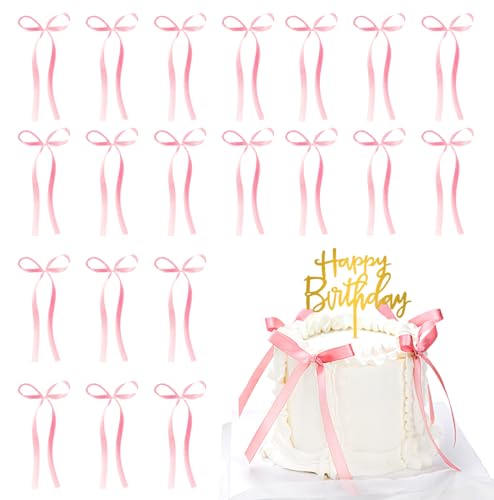 wokdsbl Schmetterling Tortendeko mit Happy Birthday Cake Topper und 20 Schleifen – Kuchendeko Rosa und Gold – Elegante Tortendeko für Geburtstagskuchen, Party und Deko Idee für Mädchen & Jungen von wokdsbl
