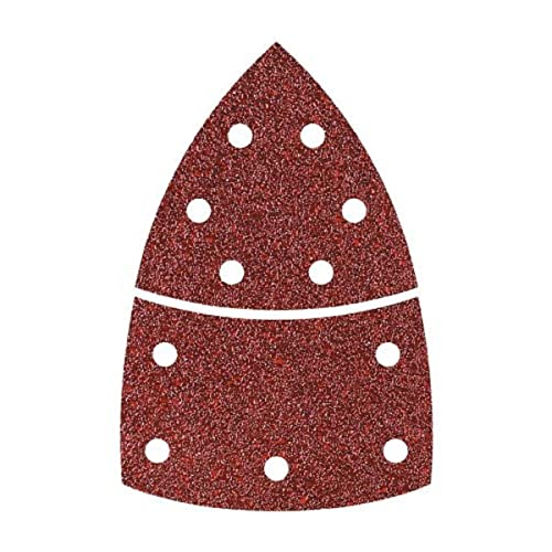 wolfcraft 10 Haft-Schleifblätter für Dreieckschleifer - Körnung 80 - Dreieck-Schleifblatt Eckmaß 95 mm und Basis Schleifblatt - für Holz, Metall, Farbe, Kunststoff - gelocht - 1813000 gelocht von wolfcraft