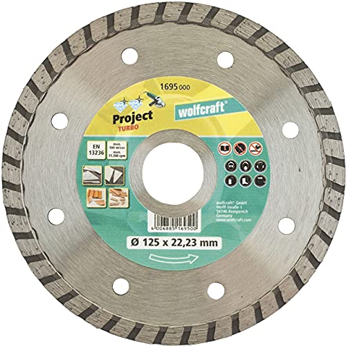 wolfcraft Diamant-Trennscheibe „Pro Turbo“ Ø 125 mm I 1695000 I für Klinker, Dachpfanne, Naturstein und Ziegel I für Winkelschleifer wolfcraft Diamant-Trennscheibe „Pro Turbo“ Ø 125 mm I 1695000 I für Klinker, Dachpfanne, Naturstein und Ziegel I für Winkelschleifer von wolfcraft
