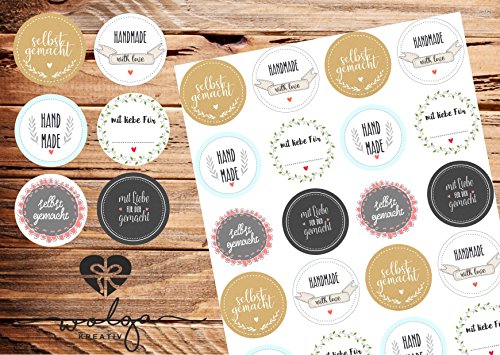 wolga-kreativ 120 Aufkleber Geschenkaufkleber"Handmade""Selbst gemacht""mit Liebe gemacht" Geschenk Sticker Etiketten selbstklebend für Geschenke von wolga-kreativ