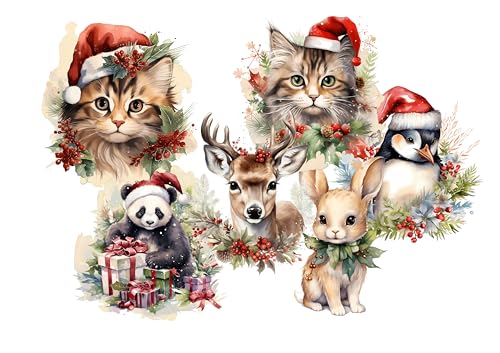 wolga-kreativ Aufkleber Sticker Geschenkaufkleber Weihnachten Advent Weihnachtssticker Etiketten 4 Blätter Katze Reh Weihnachtstiere selbstklebend für Geschenke von wolga-kreativ