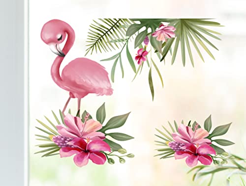 wolga-kreativ Fenstersticker Fensterbilder Flamingo Mädchen Blumen Aufkleber Sticker Fenster Kinder Mädchen wiederverwendbar selbstklebend selbsthaftend Kinderzimmer von wolga-kreativ