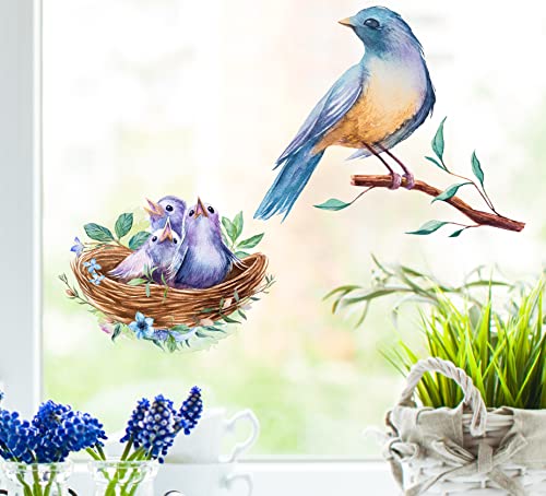 wolga-kreativ Fenstersticker Fensterbilder Frühling Vogel am Ast Vogelnest Aufkleber Sticker Fenster Küche wiederverwendbar Sichtschutz von wolga-kreativ