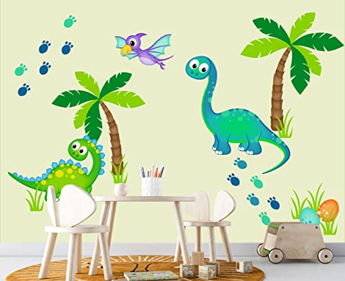 wolga-kreativ Wandtattoo Wandsticker Möbelsticker Aufkleber Wandbild Baby Dino Palme XL 220 x 160 cm Wanddeko Set Kinder- Spiel- Baby- Mädchen- Junge-n Zimmer von wolga-kreativ