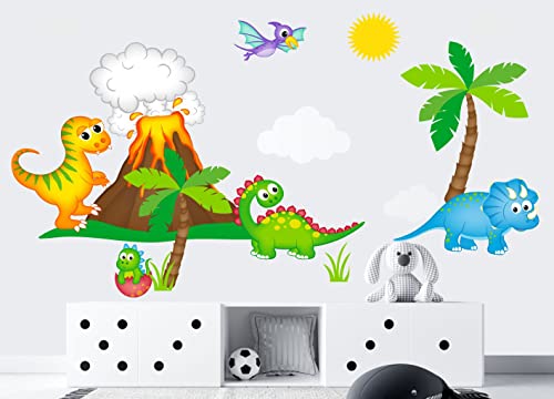 wolga-kreativ Wandtattoo Wandsticker Möbelsticker Aufkleber Wandbild Dino Insel Dinosaurier Palme L 160 x 140 cm Wanddeko Set Kinder- Spiel- Baby- Mädchen- Junge-n Zimmer von wolga-kreativ