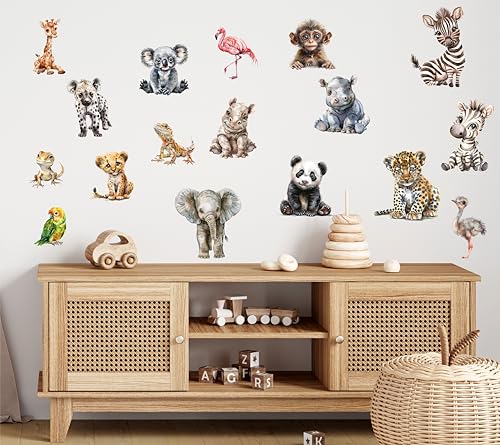 wolga-kreativ Wandtattoo für das Kinderzimmer, Wandsticker selbstklebend – 17 Safari-Tiere für das abenteuerliche Deko Kinderzimmer von wolga-kreativ