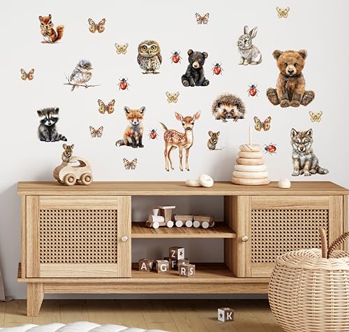 wolga-kreativ Wandtattoo für das Kinderzimmer, Wandsticker selbstklebend – 25 Waldtiere Sticker für das abenteuerliche Deko Kinderzimmer von wolga-kreativ