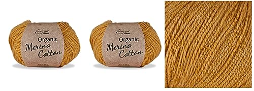 2-er Pack Rellana Wolle Organic Merino Cotton Biowolle zum Stricken oder Häkeln, 55% Schurwolle - GOTS zertifiziert, 45% Baumwolle - GOTS zertifiziert (120 messing) von wolldealer 24