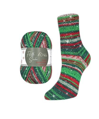 Christmas Sockenwolle von Rellana, Edition 2025, 100 g/420m,mit und ohne Glitzer wählbar, (Fb. 2602 mit Glitzer) von wolldealer 24
