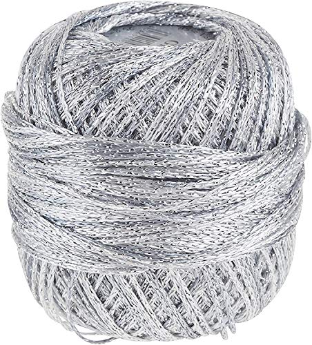 Häkelgarn, Garn Glitter uni + print, 25 g Knäuel, 110 Lauflänge 85% Viskose 15% metalliesiertes Garn (8202 Silber-uni) von wolldealer 24